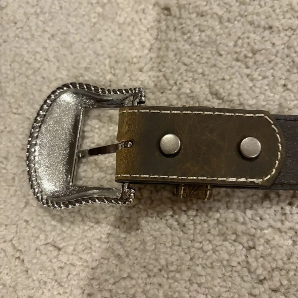 NWOT Shyanne Women Tool Cut Out Western Belt Brown Leather Gold Silver Buckle M